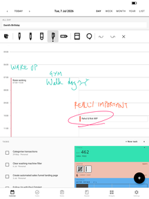 InQuill day view with calendar and pen annotations